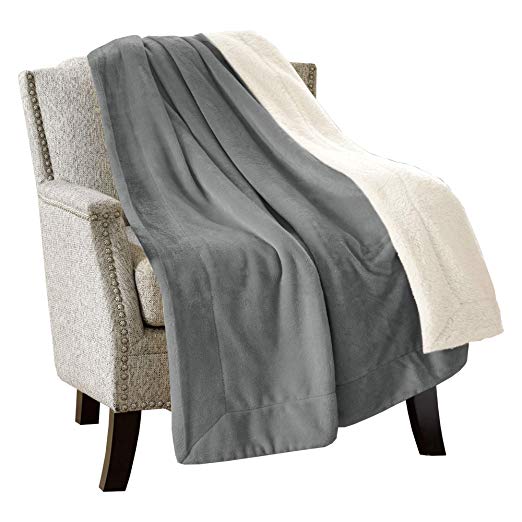 Comfort Spaces Sherpa/Plush Throw Blanket for Couch - 50 x 60 inches Lightweight Cozy Sofa Bed/Couch Throw for Beds Office Lap - Solid - Gray