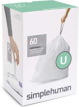 simplehuman Code U Custom Fit Drawstring Trash Bags, 55 Liter / 14.5 Gallon, 3 Refill Packs (60 Count)