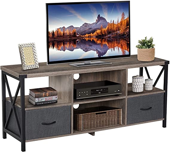 PieDle TV Stand for Up to 65 inch TV, Modern Entertainment Center with Open Storage Shelves, Farmhouse Industrial Wood Media Console Table Cabinet for Living Room and Bedroom, Washed Oak 55 Inch