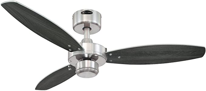 Westinghouse 72289 Jet I 105 cm Three Indoor Ceiling Fan, Brushed Nickel Finish with Reversible wengue/Silver Blades