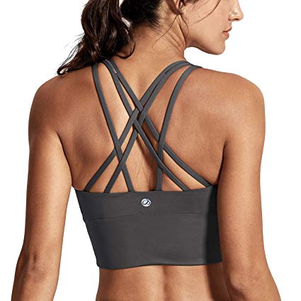 CRZ YOGA Women's Medium Support Strappy Back Wirefree Removable Cups Longline Yoga Sports Bra