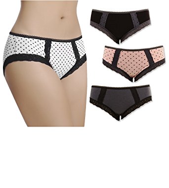 Felina Women's 3 Pack Cotton Modal Stretch Sexy Lace Hipster Pantys