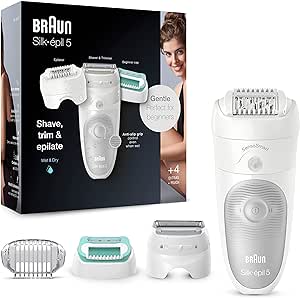 Braun Silk-épil 5 5-625 Depiladora Eléctrica Mujer para una Depilación Suave, 3 en 1, Uso en Seco y Mojado, Blanco/Gris