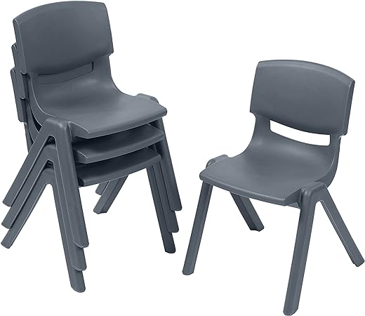 ECR4Kids 12in Plastic School Stack Chair, Classroom Furniture, Grey, 4-Pack