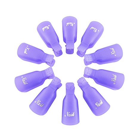 Gospire 10 Pcs Plastic Nail Clip Nail Art Gel Polish Remover Soak Off Cleaner Cap Clip (purple)