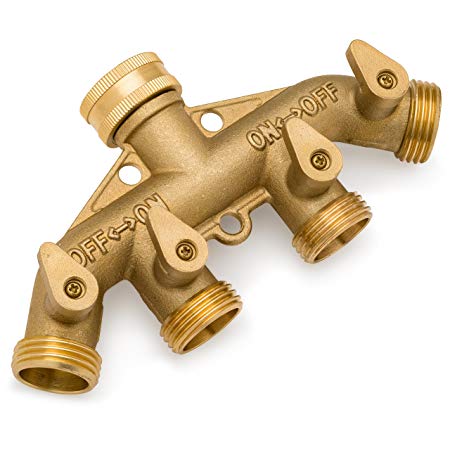 Morvat Heavy Duty Brass Garden Hose Connector Tap Splitter (4-Way) Includes Extra 8 Rubber Washers