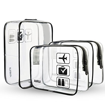 ANRUI Clear Toiletry Bag TSA Approved Travel Carry On Airport Airline Compliant Bag Quart Sized 3-1-1 Kit Travel Luggage Pouch 3pcs/pack (Standard Size x3) (black)