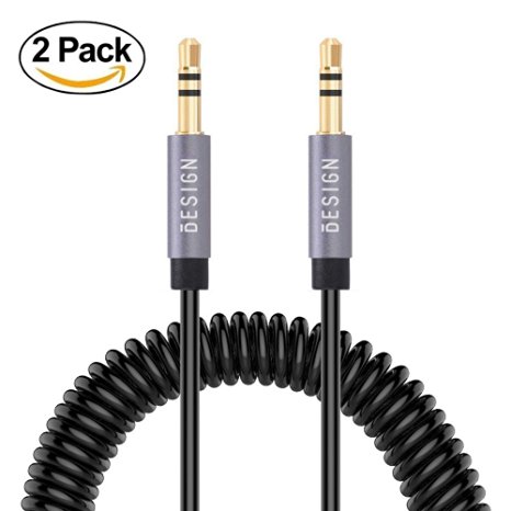 Besign 2-Pack 3.5mm Premium Auxiliary Audio Cable, Coiled AUX Cable for Connecting your Car Stereo to iPhone, iPad or Smartphones, tablets, Media Players