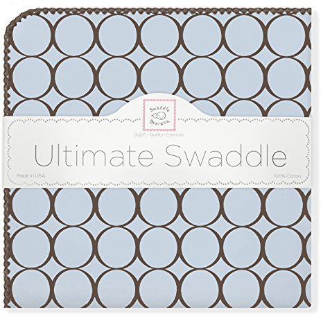 SwaddleDesigns Ultimate Receiving Blanket, Brown Mod Circles, Pastel Blue