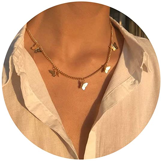 Lcherry Dainty Star Choker Necklace Moon Necklace Heart Circle Pendant Necklace for Women 14K Real Gold Plated