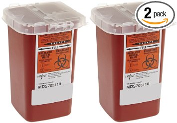 Sharps Container Biohazard Needle Disposal - 1 Quart - Pack of 2
