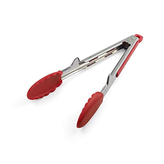 Farberware 5216430 Professional Stainless Steel and Nylon Kitchen Tongs with Tip-Up Feature, Red