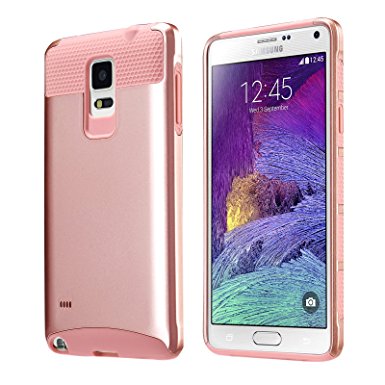 Note 4 Case, BENTOBEN Dual Layered Rugged Durable Impact Resistant Shockproof Cases Shell for Samsung Galaxy Note 4 - Hard & Soft Rubber Heavy Duty Case Cover N910A/N910T/N910P/N910V/N910R, Rose Gold