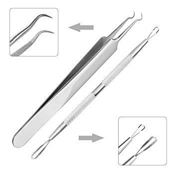 IBEET Blackhead Remover Tweezers Kit,Comedone Extractor Tool,Anti-microbial,Treatment for Blemish,Whitehead Popping, Zit Removing for Risk Free Nose