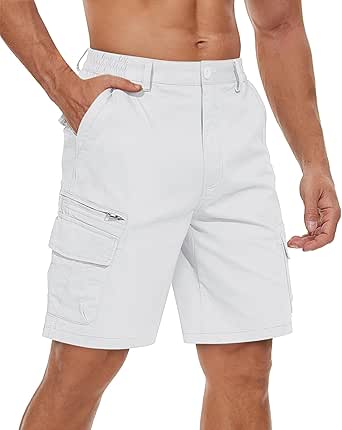 TACVASEN Men's Cargo Short 7 Pockets Comfortable Cotton Elastic Waist Causal Work Shorts