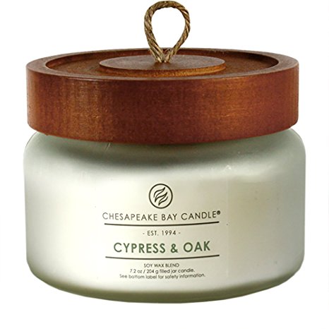 Chesapeake Bay Candle Heritage Collection Small Glass Jar Scented Candle with Lid, Cypress & Oak