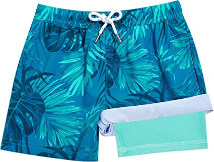 BRISIRA Boys Swim Trunks Toddler Bathing Suit Anti Chafe Youth Swim Shorts Kids Swim Suit with Compression Boxer Brief Liner