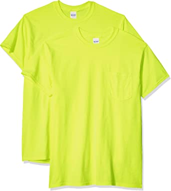 Gildan Men's Ultra Cotton T-Shirt with Pocket, Style G2300, 2-Pack, Safety Green, Small