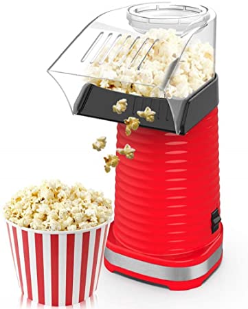 Air Popper Popcorn Maker, Electric Hot Air Popper Popcorn Machine for Home, Healthy Hot Air swirling Popcorn Popper No Oil， DIY Your Own Taste，with Measuring Cup and Removable Top Cover—Red