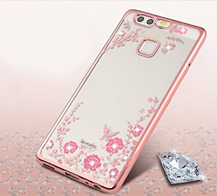 Honor 8 Case,Opretty Premium Slim Electroplate Bumper Soft Gel TPU Clear Bling Crystal Back Cover Case for Huawei Honor 8 (Rose gold)