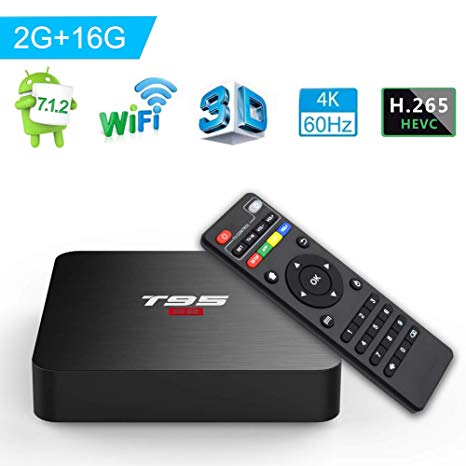 Android 7.1 TV Box, T95 S2 Android Box 2GB RAM 16GB ROM Amlogic S905W Quad core 64 Bits TV Box Supporting 4K Full HD/H.265/3D Outputs Game Player Smart TV Box