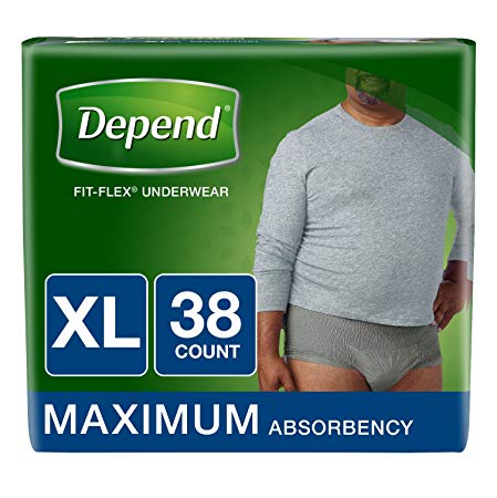 Depend FIT-FLEX Incontinence Underwear for Men, Maximum Absorbency, XL, Gray, 38 Count (Packaging may vary)