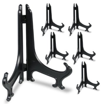 Black Plastic Easels Plate Stand Folding Display Holder with Texture - 6 Inch - Pack of 6 Pieces