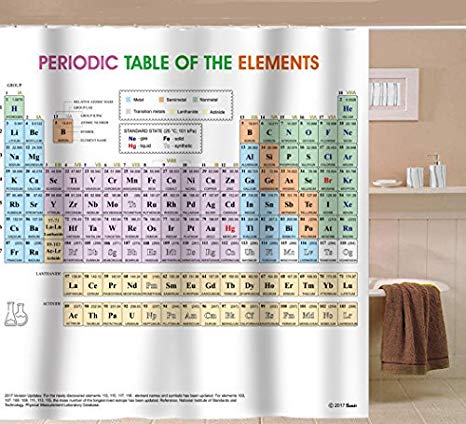 Updated Periodic Table of Elements Chemical Shower Curtain. Waterproof Fabric Scientific Chart. Soft and Odorless.
