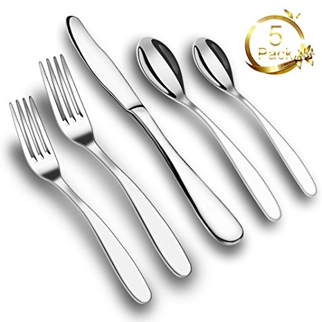 ONSON 5-Piece Flatware Set,Stainless Steel Dinnerware,Steel Mirror Polishing,Multipurpose Use for Kitchen,Hotel,Restaurant (Cutlery Service for 1,5-Piece)