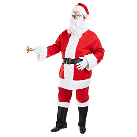 Charm Rainbow Santa Claus Suit Classic Men's Adults Costume for Christmas Holiday