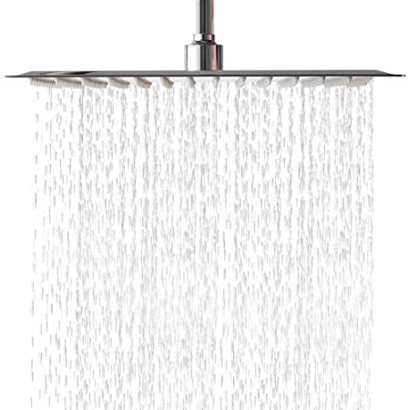 LORDEAR Solid Square Ultra Thin 304 Stainless Steel 16 Inch Adjustable Rain Shower Head with Polish Chrome,Waterfall Full Body Coverage with Silicone Nozzle Easy to Clean and Install