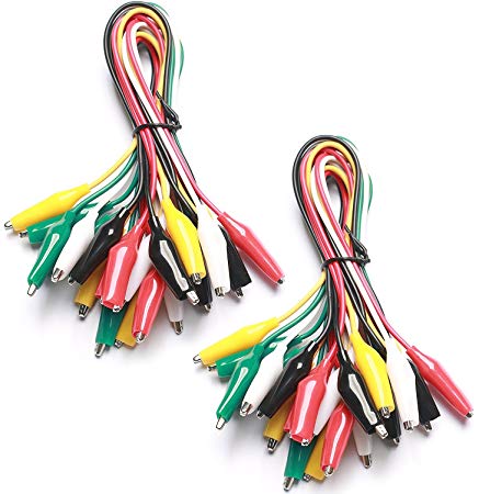 Hiletgo 20 Pieces 2 bundles and 5 Colors 1.5 Inch 22AWG Alligator Clips & 1.6 Inch Test Lead Set Length 20.5Inch for Arduino Raspberry PI