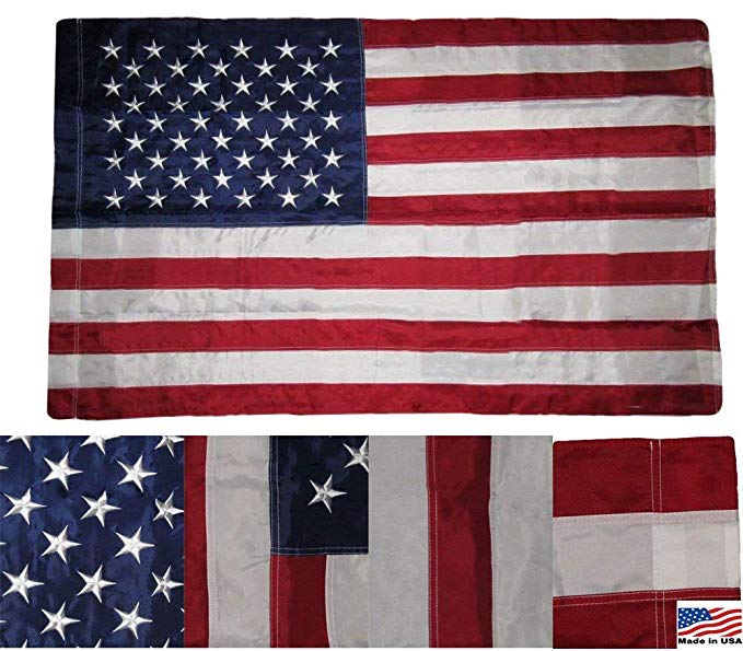 3x5 Embroidered USA American Pole Sleeve Nylon Flag 3x5 (Made in USA) Banners - Vivid Color and UV Fade Resistant - Prime Outside Garden Home Decor