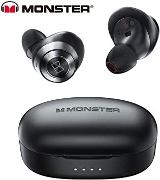 Monster Wireless Earbuds,Super Fast Charge,42H Playtime,Bluetooth 5.0 in-Ear TWS Stereo Headphones with USB-C Charging Case,Built-in Mic for Clear Calls,Water Resistant Design for Sports,Black.