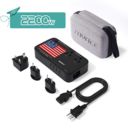 TRYACE 2200W Travel Voltage Converter with 10A Dual Adapter 4-Port USB, Travel Power Converter Step Down 220V to 110V with UK/AU/EU International Plug Converters for Hair Dryer/Straightner