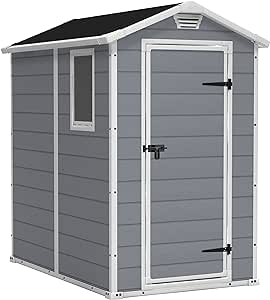 Keter Manor Outdoor Plastic Garden Storage Shed, Grey, 6 x 4 ft