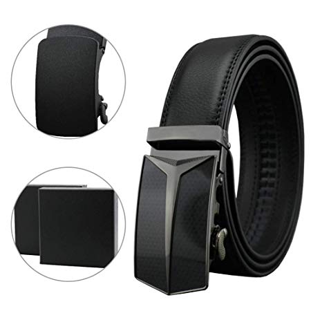 Men Leather Ratchet Automatic Buckle Dress Belt with Standby Buckle-Trim to Fit (Waist size 42-48''/length 130cm, Style B)