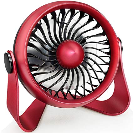 WIOR Quieter Desktop Fan, Aromatherapy Essential Oil Fan to Blow Fragrant Wind, Portable Mini Personal Fan with 4 Speeds Desk Fan Powered by USB or Rechargeable Battery for Office, Table, Travel (Red)
