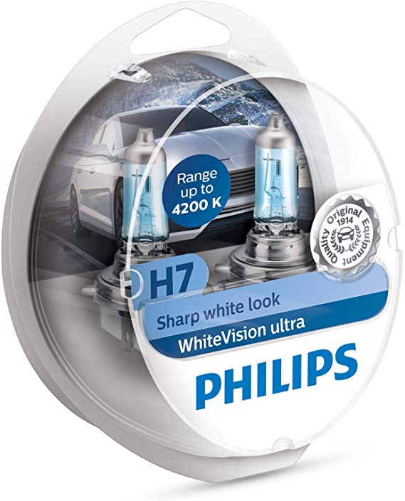 Philips 12972WVUSM WhiteVision Ultra Xenon Effect H7 Headlight Bulb, 4.200K, Twin Pack, Set of 2