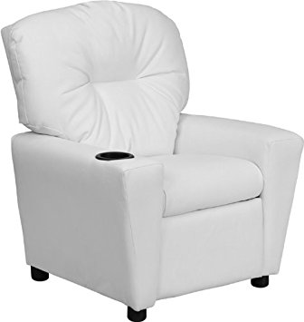 Flash Furniture BT-7950-KID-WHITE-GG Contemporary White Vinyl Kids Recliner with Cup Holder