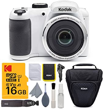 Kodak PIXPRO AZ252 Astro Zoom 16MP Digital Camera (White) with Kodak 16GB SD Card and Travel Bag Bundle (3 Items)