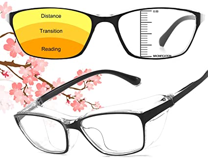 Progressive Safety Glasses with Readers 1.5 2.0 for women Men Blue Light Blocking Eye Protection Safety Goggles Anti Pollen Black 2.5