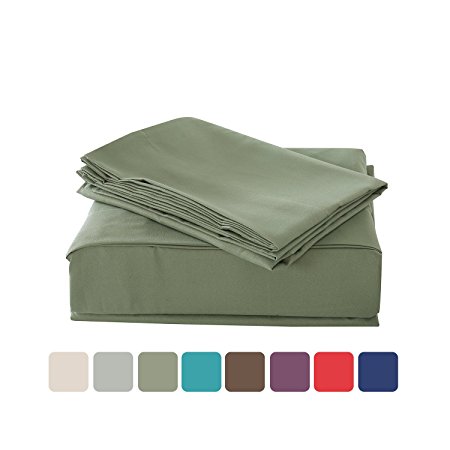 HollyHOME 1500 Soft Hypoallergenic Brushed Microfiber Bed Sheet Set, 4 Pieces Queen Size Sheets, Sage