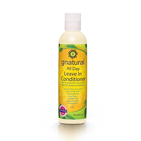 Gnatural All Day Leave-In Conditioner - Coconut Oil, Avocado Oil, Wheat Germ Oil, Grapeseed Oil, Nettles Extract, Horsetail Extract, Chamomile Extract That Gives Lush, Radiant Curls without Frizz 8oz