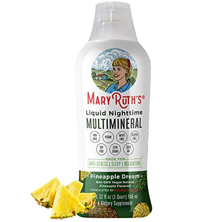 Liquid Sleep Multimineral w/Magnesium & Calcium Citrate by MaryRuth - Pineapple - Vegan Vitamins, Antioxidants, Minerals, MSM - Natural Calm & Stress Aid - No Melatonin - Non-GMO - Sugar Free 32oz