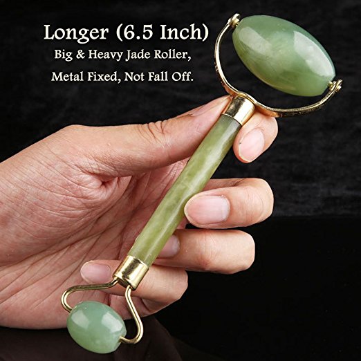 Jade Roller for Face Neck Beauty,More Longer & Heavy Premium Jade Stone Rollers,Great Tools for Facial Skin Rejuvenation and Slimming Massage, Anti Aging   Eyes Wrinkles Removing.(English E-Manual)