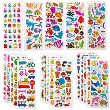 SAVITA 3D Stickers for Kids & Toddlers 500  Puffy Stickers Variety Pack for Scrapbooking Bullet Journal Including Animal, Numbers, Fruits, Fish, Dinosaurs, Cars and More