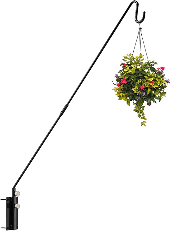 FLY HAWK Heavy Duty Extended Reach Wall Mounted Deck Hook/Wall Pole, 35 Inch, Black, Wall Bracket for Bird Feeders, Planters, Suet Baskets, Lanterns, Wind Chimes and More! (1 PCS)