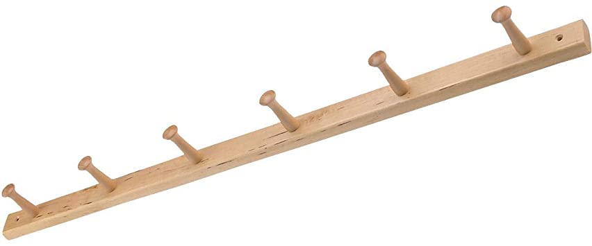 iDesign Wood Wall Mount 6-Peg Coat Rack for Coats, Leashes, Hats, Robes, Towels, Jackets, Purses, Bedroom, Closet, Entryway, Mudroom, Kitchen, Office, 32.3" x 2.8" x 1.5", Natural Wood