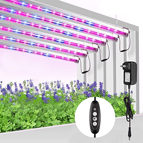 Roleadro T5 Led Grow Light Bar, 60W Grow Lights Strip with Red Blue Spectrum for Indoor Plants Light with Timer and Daisy Chains Extendable LED Grow Lamp for Grow Shelf Greenhouse Plant